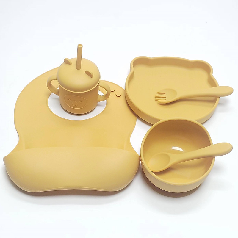 오렌지 (리틀베어 1칸 실리콘 접시 + 어린이 그릇 + 턱받이 + 컵 + 풀 실리콘 + 스푼 + 포크)