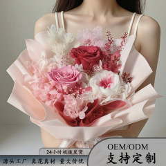 永生花亚马逊情人节玫瑰花花束圣诞节礼品干花跨境永生花花束成品