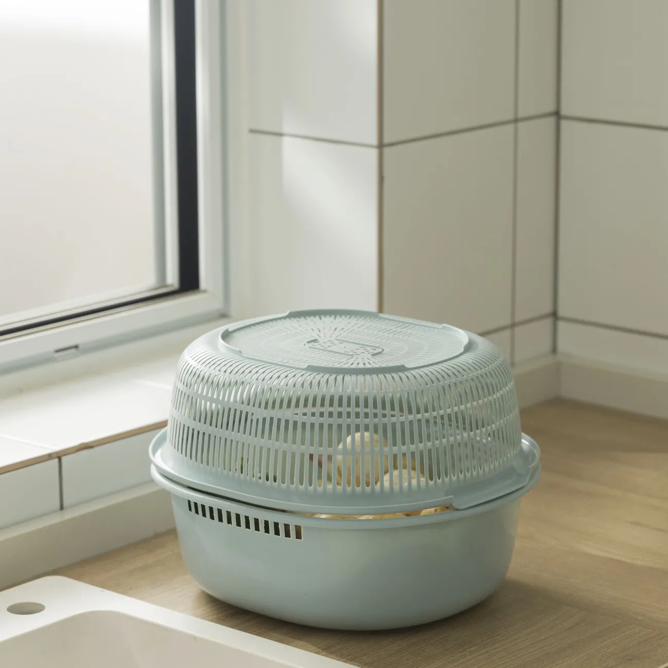 Cesta de drenaje multifuncional de doble capa nueva cuenca de drenaje cuenca de verduras doméstica cuenca de drenaje cocina de drenaje frutas