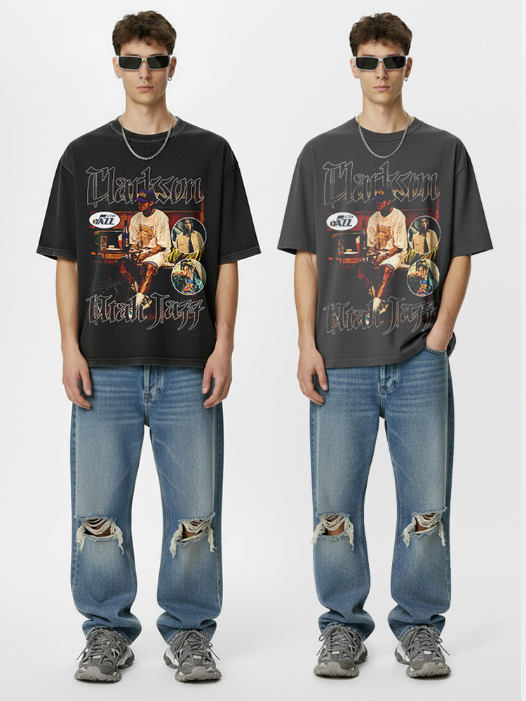 Transfronterizo Clarkson Clarkson camiseta de estrella retro estadounidense de manga corta con estampado