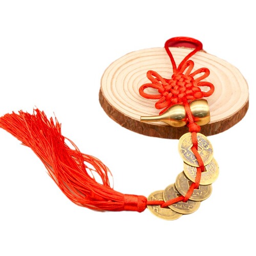Brass hand-woven Five Emperors Coins copper gourd Chinese knot household door-to-door Feng Shui pendant ornaments manufacturer wholesale