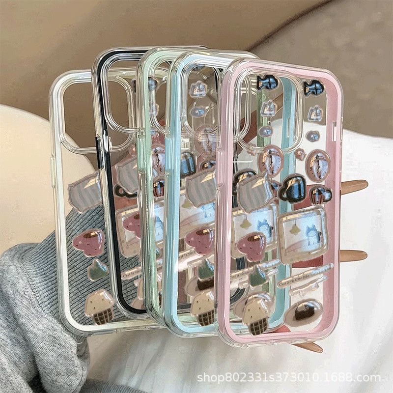 Coffee Little Black Cat Suitable for 1+Ace3/5Pro Simple Xiaomi 13/14 Stereo Note14Pro Mobile Phone Case Trendy