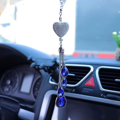 rhinestone pendant car crystal — Car hanging - peach-heart-drops-sapphire-blue