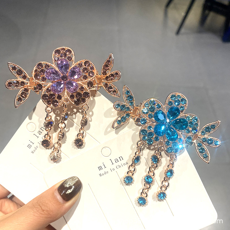 Ancient Style Tassel Light Luxury Elegant Temperament Rhinestone Claw Clip Pendant Hairpin Hair Accessory Hair Clip Mom Crab Clip