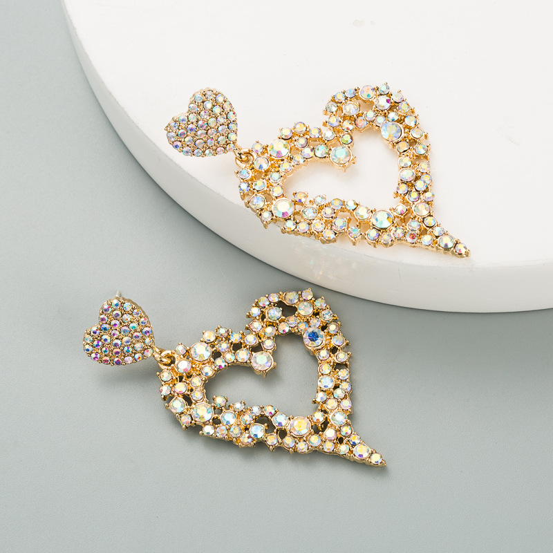 Fashion Geometric Heart Shape Alloy Rhinestone Earrings display picture 3