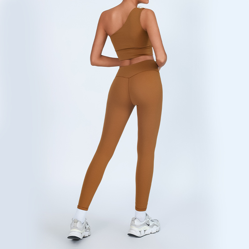 Comercio exterior conjunto de yoga transfronterizo un hombro envuelto pecho antichoque ropa deportiva de fitness alta cintura rápida pantalones secos de dos piezas
