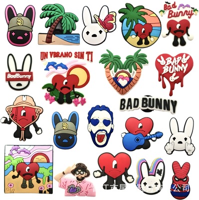 Bad bunny series Crocs Shoeshine Buckles Decorative buckle PVC Soft glue Shoes parts Cross border wholesale