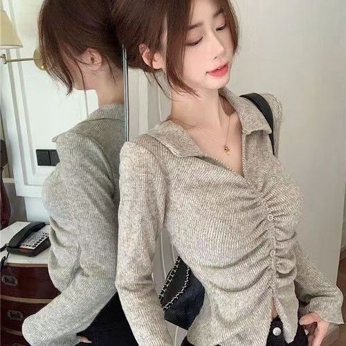 Leather Collar Mini Sleeveless Women's Autumn/Winter Waist-Cinching Slimming Top Pure Desire Seductive Slim Fit Solid Color Pleated Base Layer