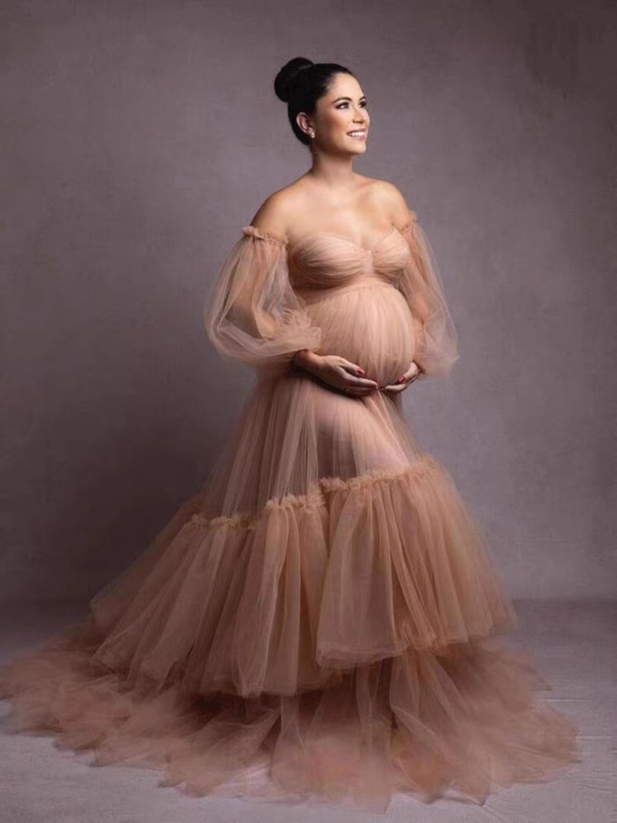 Aliexpress E-commerce exclusivo para estudio de fotos embarazadas foto de boda vestido de la mañana tela vestido de noche linterna manga mujer image 2