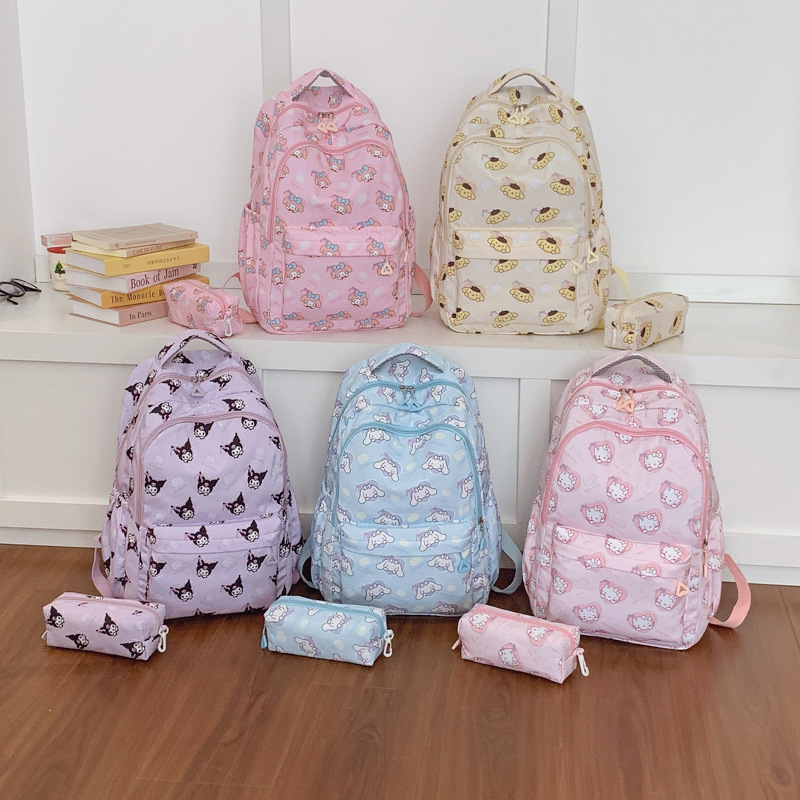 Cross-Border Nylon Schoolbag for Women 2025 Large Capacity Cartoon Print Junior High School Student High School Student Backpack Campus Style