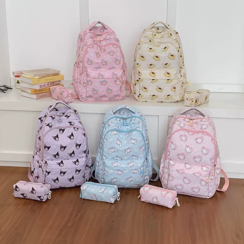 跨境尼龙书包女2025大容量卡通印花初中生高中生双肩背包校园风
