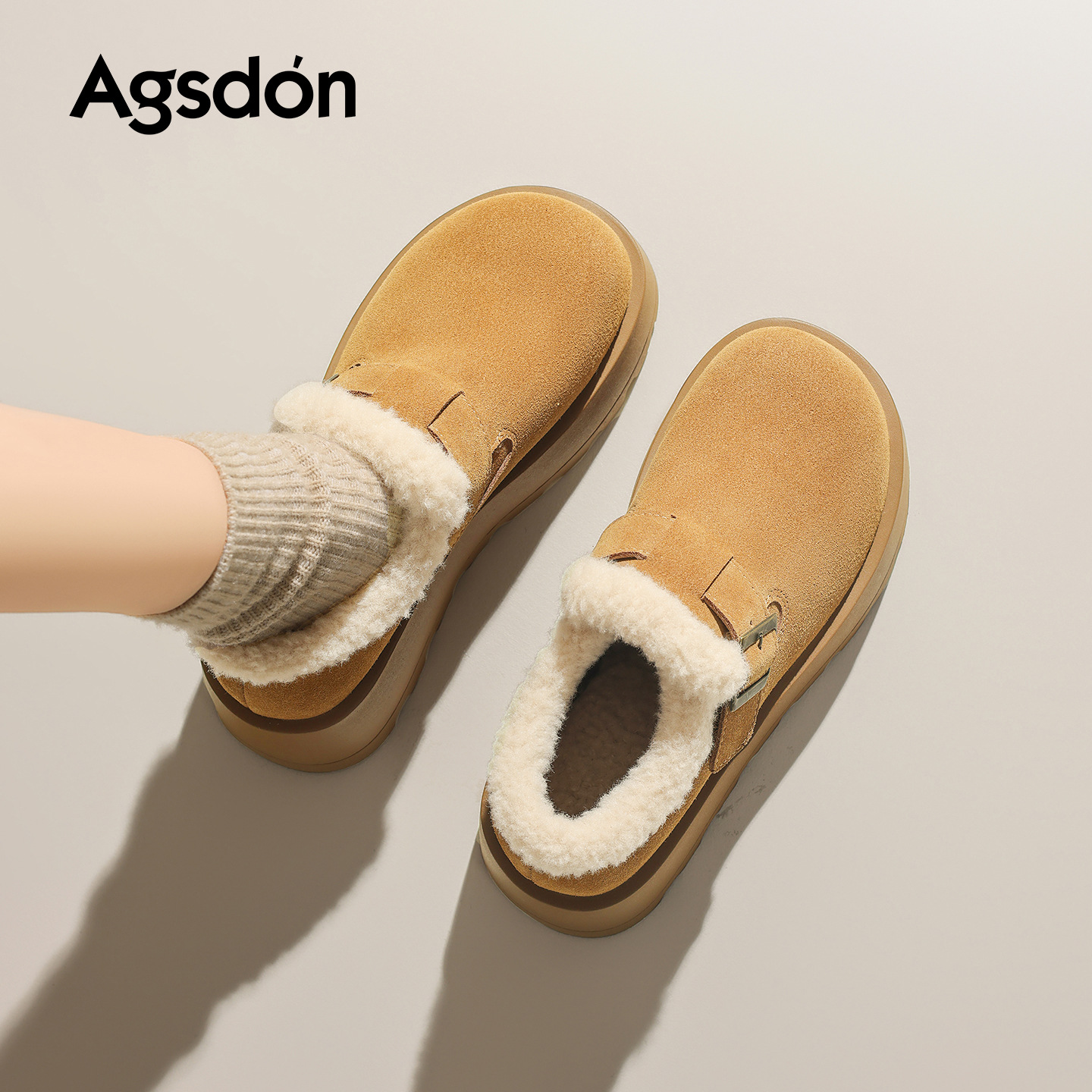 Augu Lion Deng Xiaoping Boccan zapatos de terciopelo mujeres 2025 nuevo invierno suela gruesa de peluche de un pie botas de nieve de embarazo zapatos de algodón