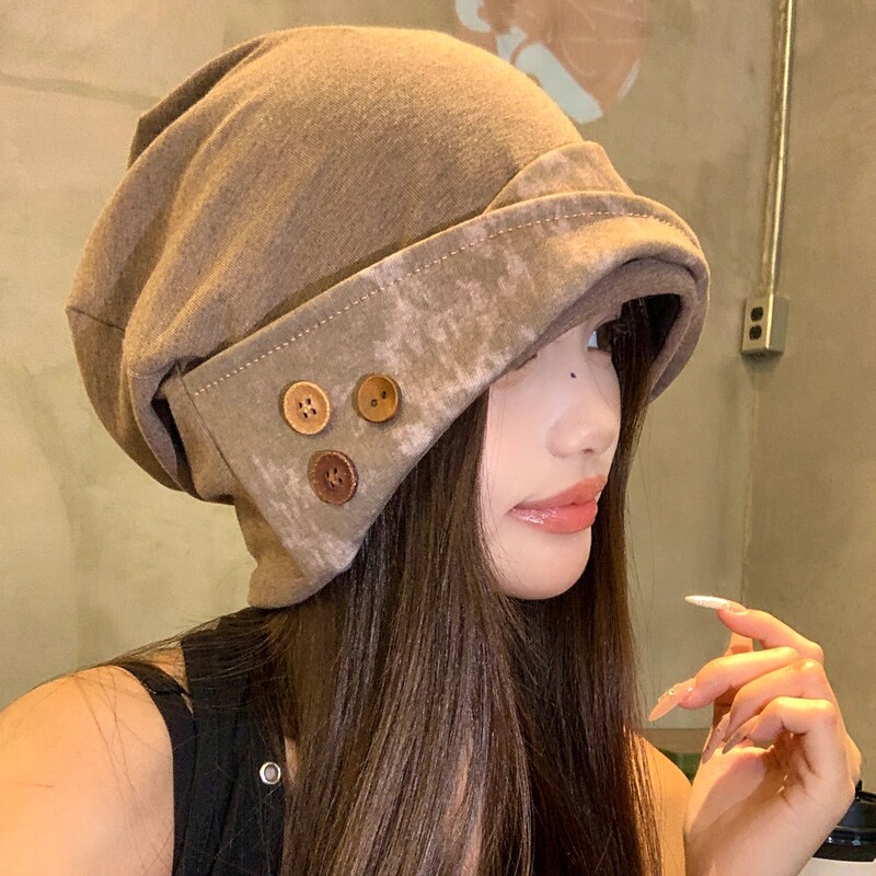 高档树脂复古四眼纽扣仿木百搭扣子堆堆帽护耳2025新款显脸小休闲|undefined
