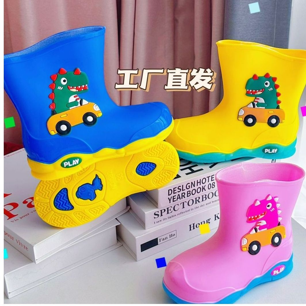 Children's Rain Boots for Boys and Girls, Wear-Resistant Lightweight Rubber Shoes, Toddler Rain Boots, Water Shoes, Cartoon Dinosaur Rain Boots, Non-Slip