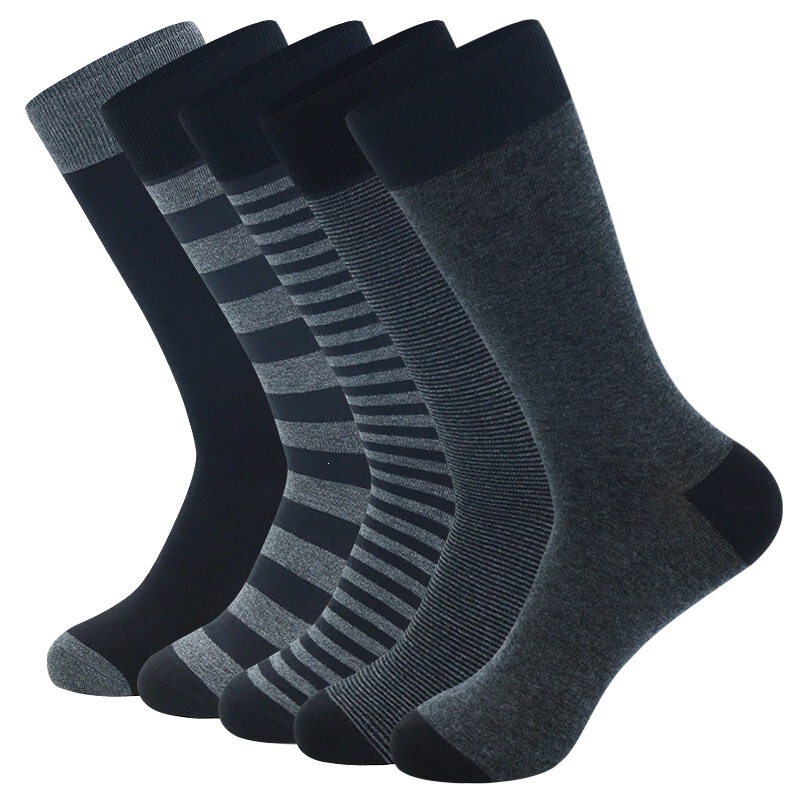 Large Size Striped Color-Block Cotton Mid-Calf Socks for Men, Spring and Autumn Thin Long Socks, Simple and Versatile Men's Socks, Business Dress Shoe Socks