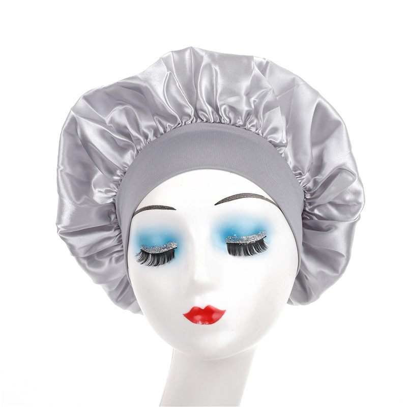 Amazon damas de borde ancho de alto elástico sombrero, sombrero de dormir, sombrero de baño, sombrero de quimioterapia, sombrero de seda, sombrero de cuidado del cabello transfronterizo