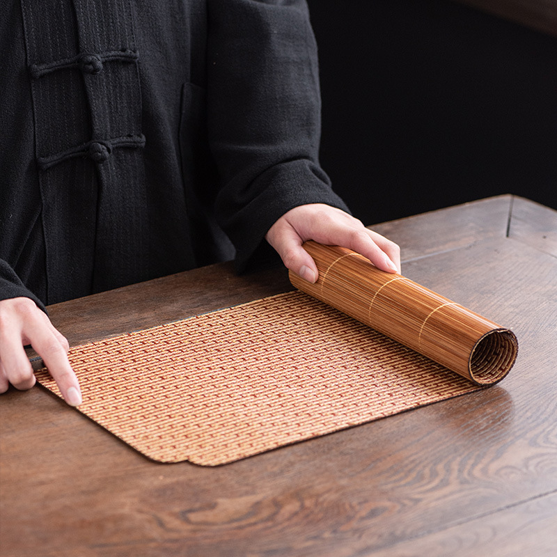 Estera de té de bambú hecha a mano estera de mesa de té Zen juego de té seco accesorios mesa de aislamiento Estera de bambú impermeable estera de té corredor de mesa
