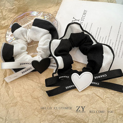 黑白系愛心蝴蝶結絲帶大腸發圈潮日系少女氣質扎頭皮筋小香風髮飾