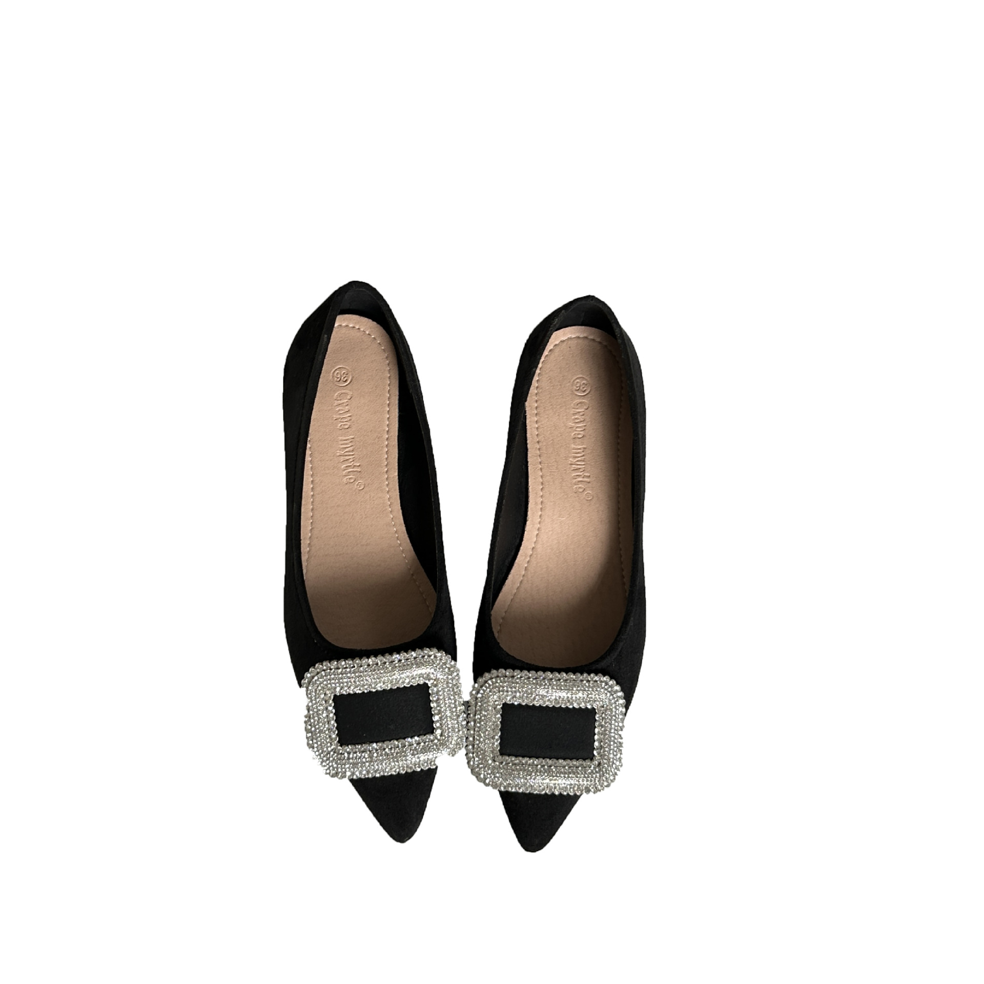 Uva mamá primavera nuevo drama coreano propietario femenino ~ exquisita hebilla de diamante brillante elegante pequeño puntiagudo zapatos planos de corte bajo para las mujeres