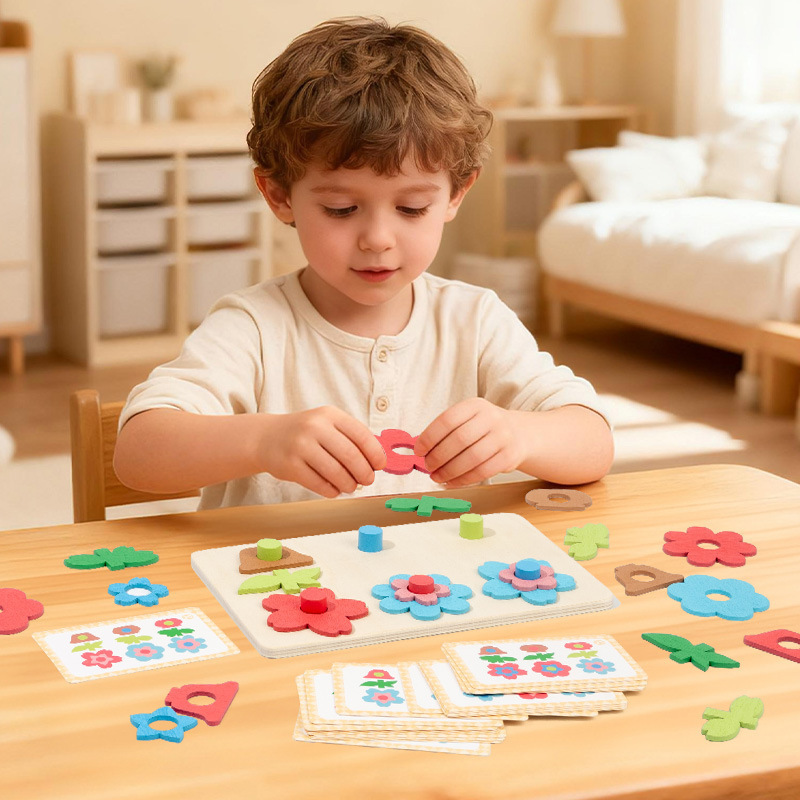 Variety of Flowers Wooden Variety Building Blocks Toys Montessori Early Education Educational Board Games Logical Thinking Training