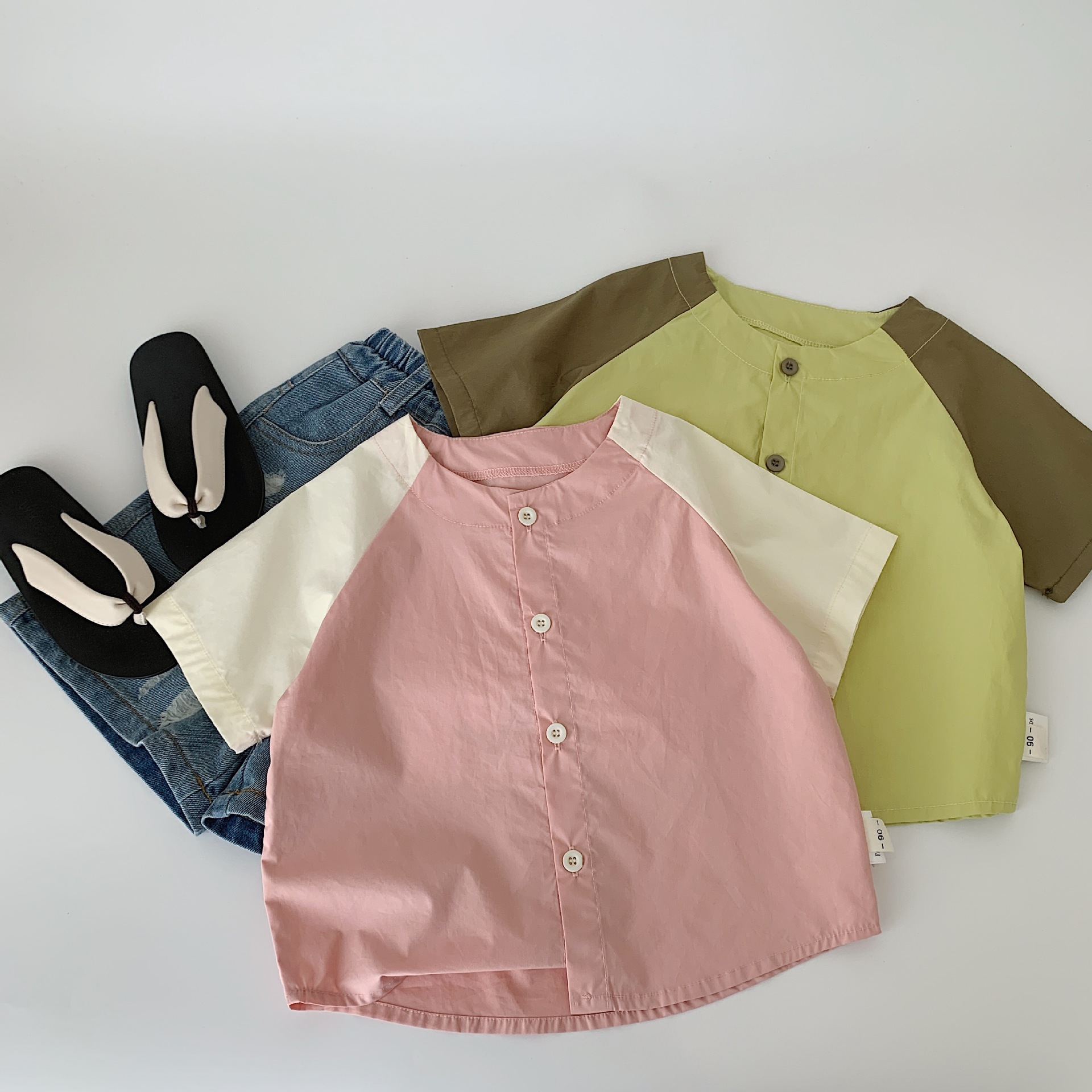 Maibao ropa para niños camisa de manga corta para niños 2025 verano nuevo estilo coreano niños y niñas dibujos animados a juego de algodón cardigan marea