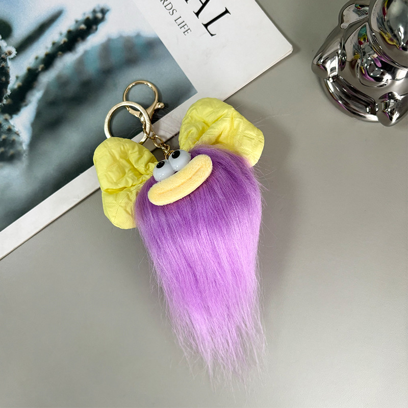 Creativa boca de salchicha divertido muñeca de lana frita llavero lindo peinado de felpa muñeca de bricolaje mochila escolar colgante joyería