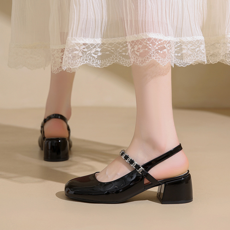 Zapatos Lady mismo estilo temperamento francés Mary Jane zapatos individuales mujer tacón grueso Baotou sandalias 2025 verano nuevos tacones altos