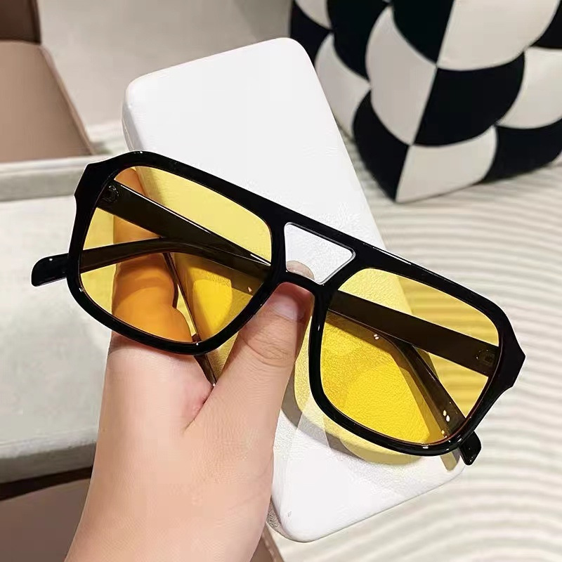 New Box Double Beam Sunglasses Korean Style Retro Large Frame Aviator Glasses Chaohai Sunglasses Multicolor Glasses
