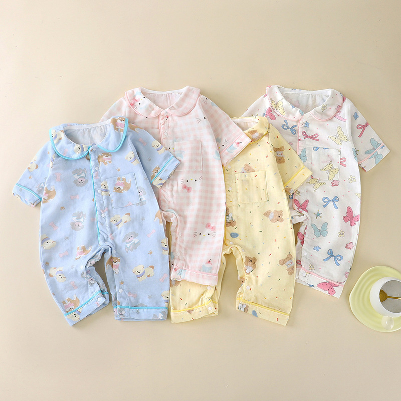 Long-Sleeved Baby Jumpsuit, New Spring Style, Korean Style Doll Collar, Front Buttoned Baby Clothes (Cotton Yarn)