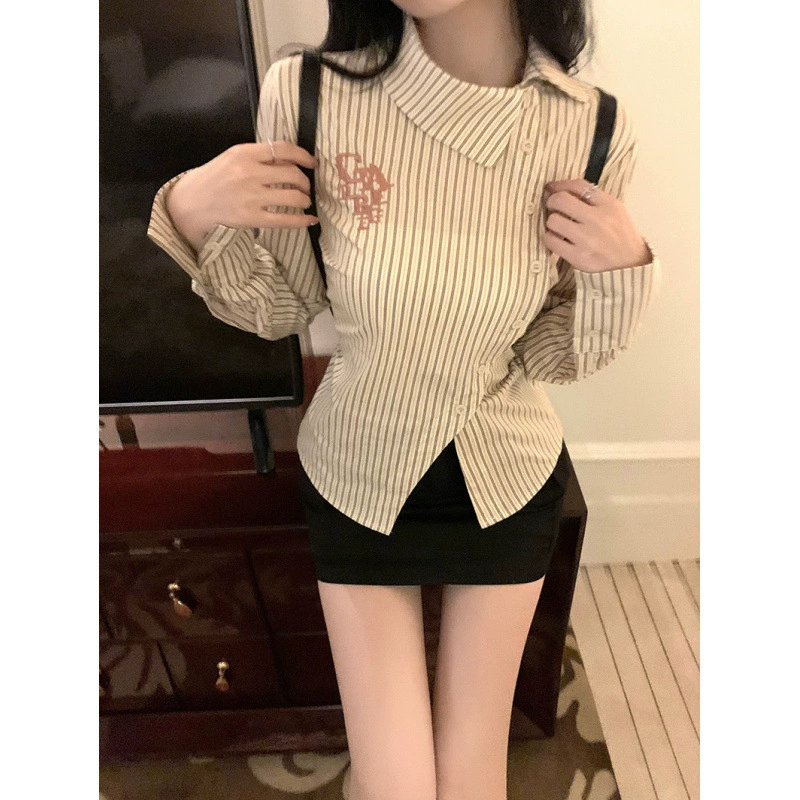 Ранняя осень 2025 ретро-балетный стиль новый китайский стиль чистой вышивки в полоску тонкая тонкая талия рубашка женщина