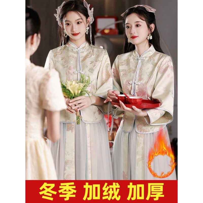 Платье для подружек невесты в китайском стиле 2023 осень-зима новое национальное платье в стиле