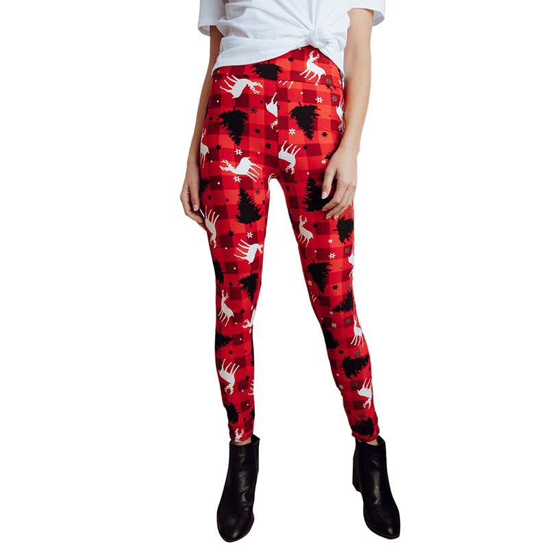 欧美跨境打底裤秋亚马逊新款长裤驯鹿雪花圣诞节休闲裤轻定制批发