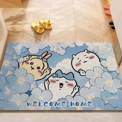 Avtomobil döşəmə paspasları — Dirt-Scraping Easy-Care Non-Slip Mat - welcome-to-the-cute-bunny-trio-4060cm-silk-circle