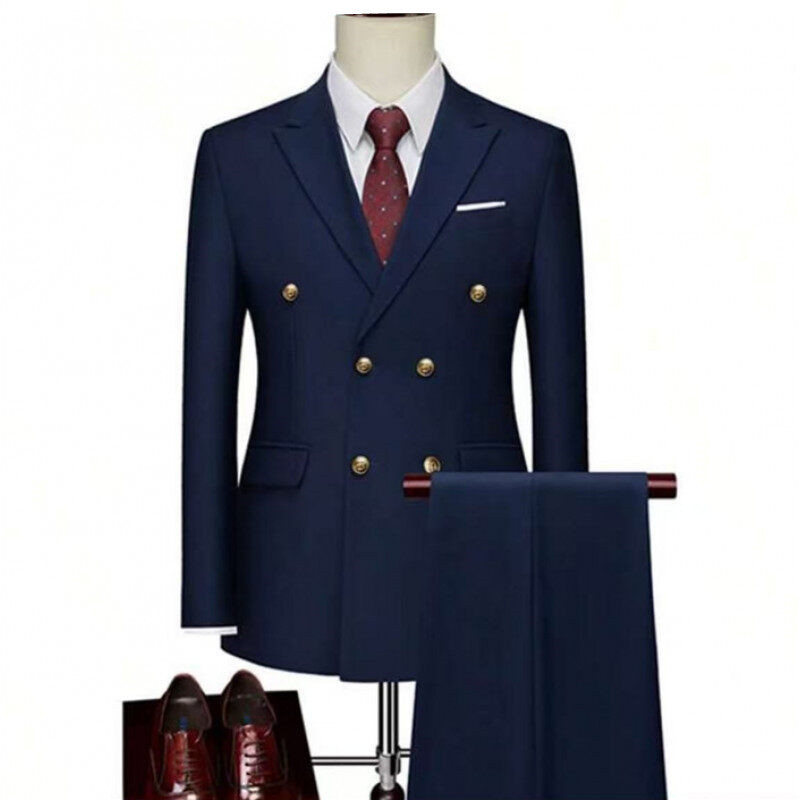 Cross-Border Double-Row Gold Button Suit Suit for Men, Performance Host, Groom, Wedding Photo, Wedding Party Suit for Men