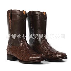Cross-border factory export new casual simple pointed ostrich pattern men's knight boots size 38-48