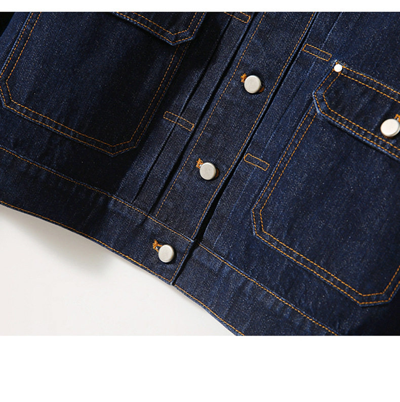 Áo khoác denim nữ cổ tròn tay dài màu xanh đậm phong cách vintage tôn dáng — Màu xanh đậm chi tiết 15
