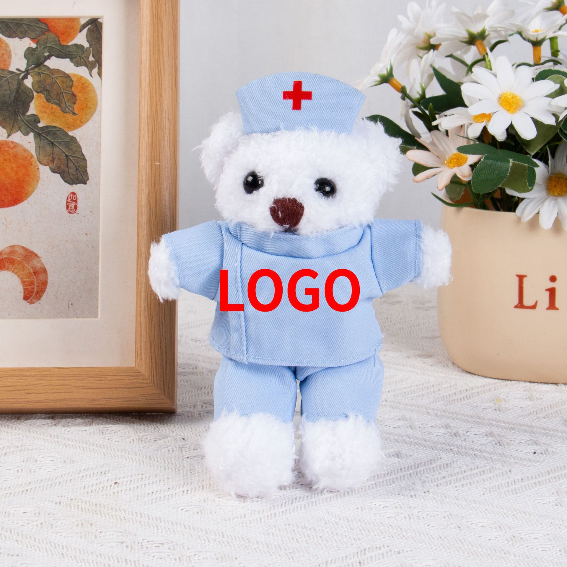 Doctor y enfermera uniformes de oso de peluche uniformes de muñeca de enfermería oso logotipo impresión de regalo de juguetes de peluche