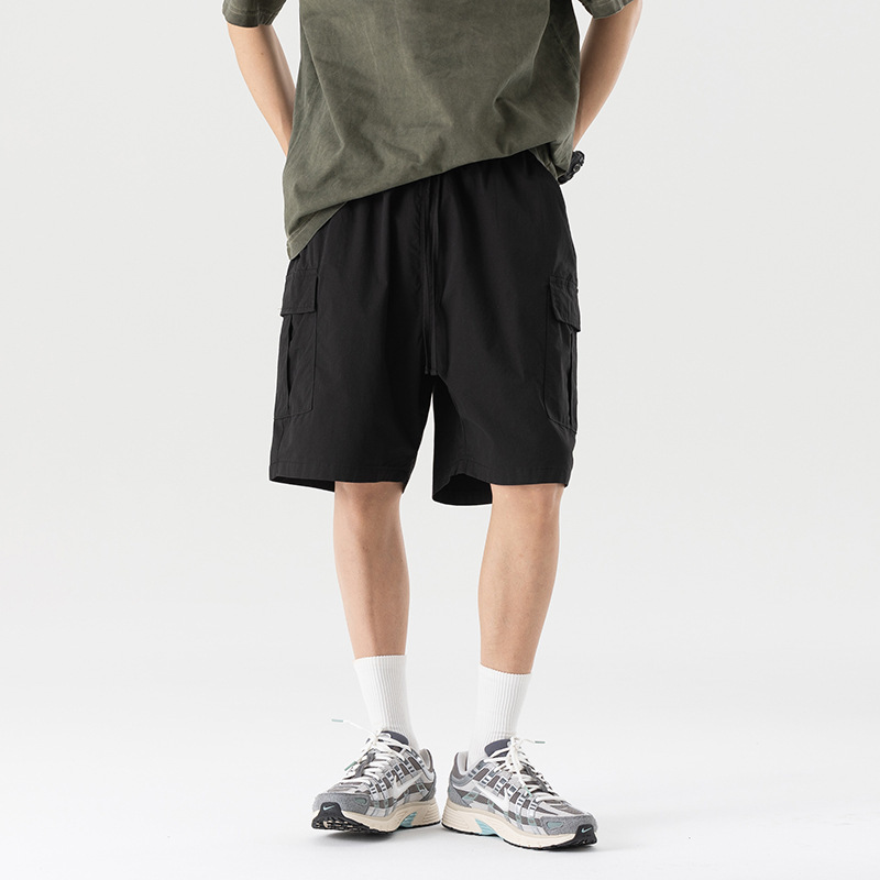 Summer Thin Quick-Dry Multi-Pocket Cargo Shorts for Men, Sweat-Absorbent, Breathable, Washed Cotton, Casual Versatile Knee-Length Shorts, Trendy