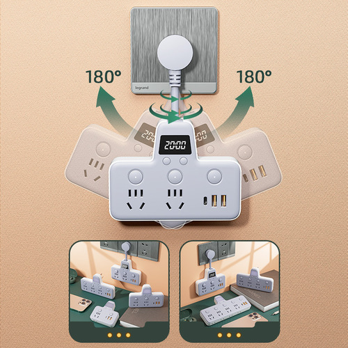 Digital Display Socket Converter Panel Multi-Port Home Multi-Function Power Adapter USB Clock Strip Expander
