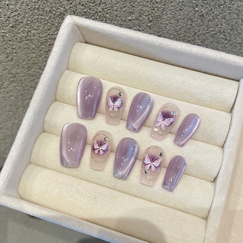 Beauty Makeup Purple Gold-plated Cat's Eye Butterfly Hand-worn Armor Internet Celebrating Explosions Manicure Finished Nail Patch Beauty Makeup Purple Gold-plated Cat's Eye Butterfly Hand-worn Armor Internet Celebrating Explosions Manicure Finished Nail Patch