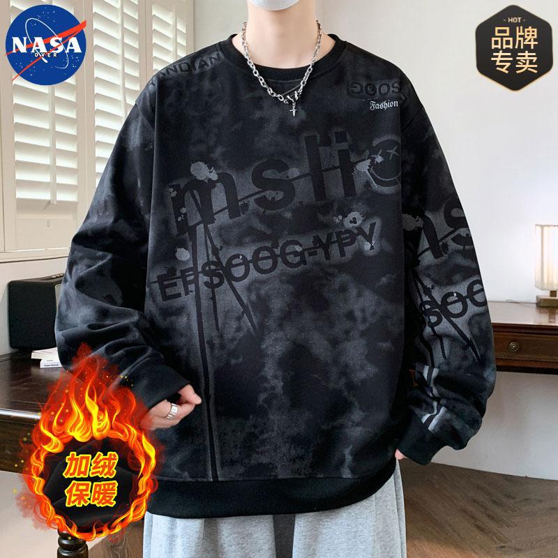 NASA 브랜드 미국 스타일 패션 브랜드 낙서 땀 남자의 가을과 겨울 기모 따뜻한 느슨한 플러스 사이즈 긴 소매 라운드 넥 탑