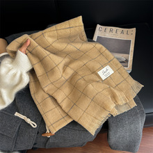 新款圈圈纱秋冬女经典格子短须仿羊绒围巾情侣日系简约加厚围脖