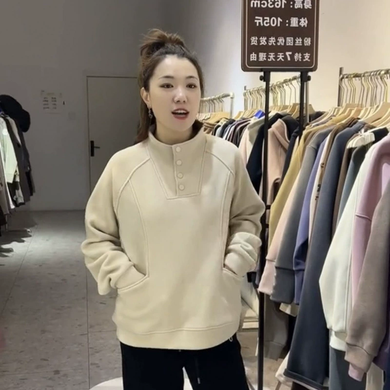 2023 осень-зима новый мусс бархат модный полувысокий воротник свободный карман ветрозащитный рукав длинный рукав простой