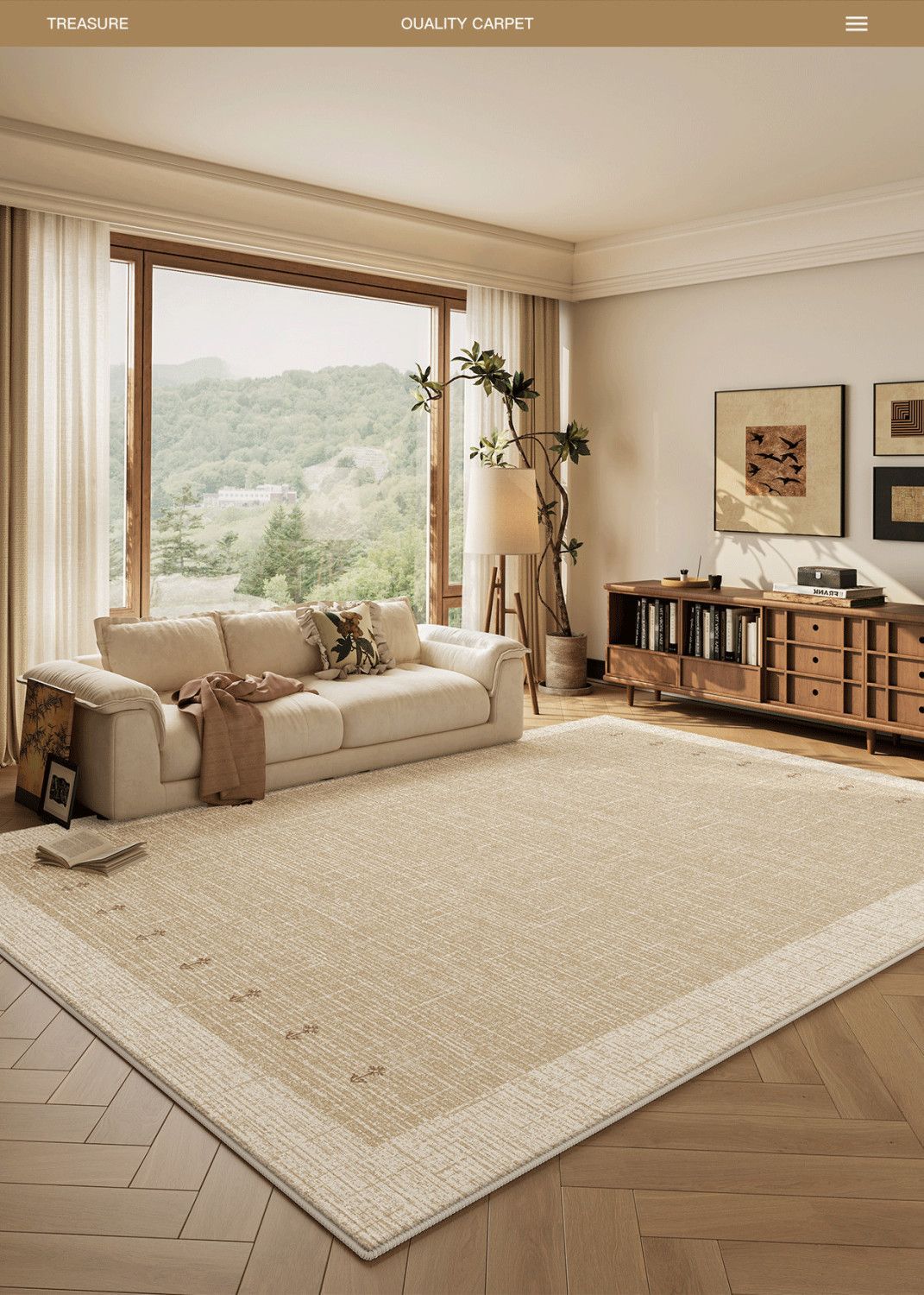 Cream Carpet 2025 New Model Living Room Floor Mat, Washable, Wear-Resistant, Waterproof, High-End Modern Bedroom, Formaldehyde-Free, Non-Slip