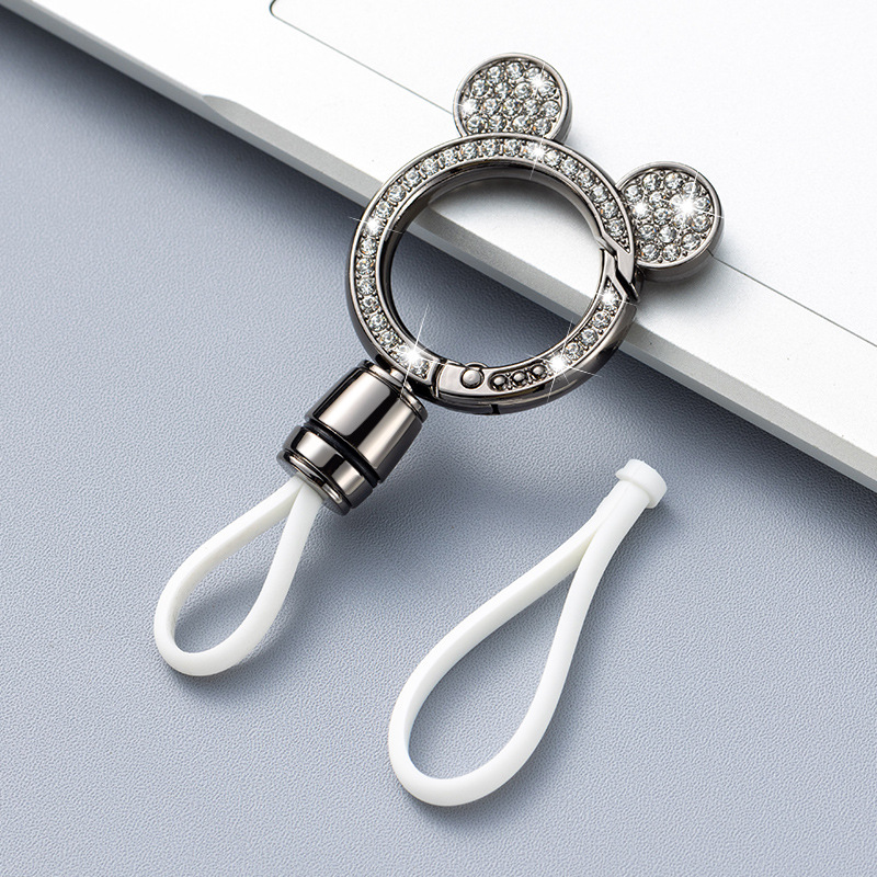 Llavero de coche con incrustaciones de diamantes de gama alta Mickey cabeza de doble cara diamante fino estándar doble cuerda de cuero resistente a los arañazos llave del coche hombres y mujeres pareja