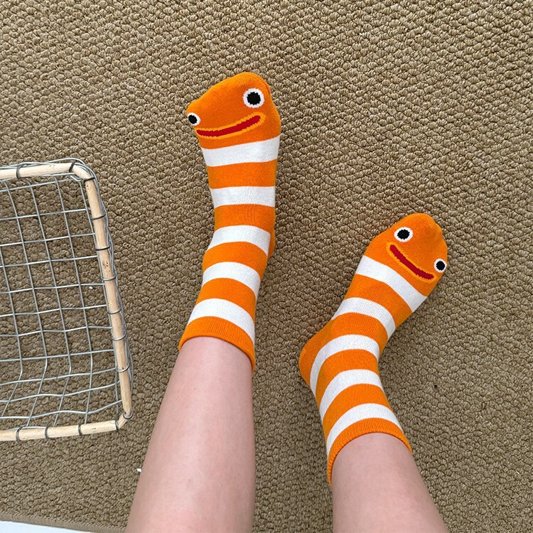 25 Garden Eel Ugly Socks for Men and Women, Gift for Friends, Color-Blocking Calf Socks, Split-Toe Socks, Slouch Socks, Quirky Mid-Calf Socks