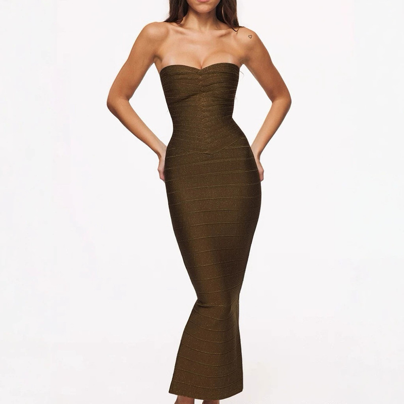 European and American Hot-Selling Sexy Tight-Fitting Tube Top Mid-Length Dress, Sleeveless High-Waisted Bandage Dress for Women