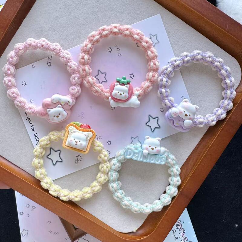 漫画かわいい小さな白いクマのヘアバンドインガール甘いヘアロープヘアロープ多用途カップルゴムバンドヘアアクセサリー学生|undefined