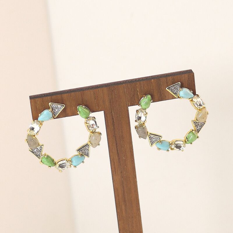 American Ghost Designer C- Shaped Colored Gemstone Diamond Earrings Retro Light Luxury High-end Niche Design Earrings