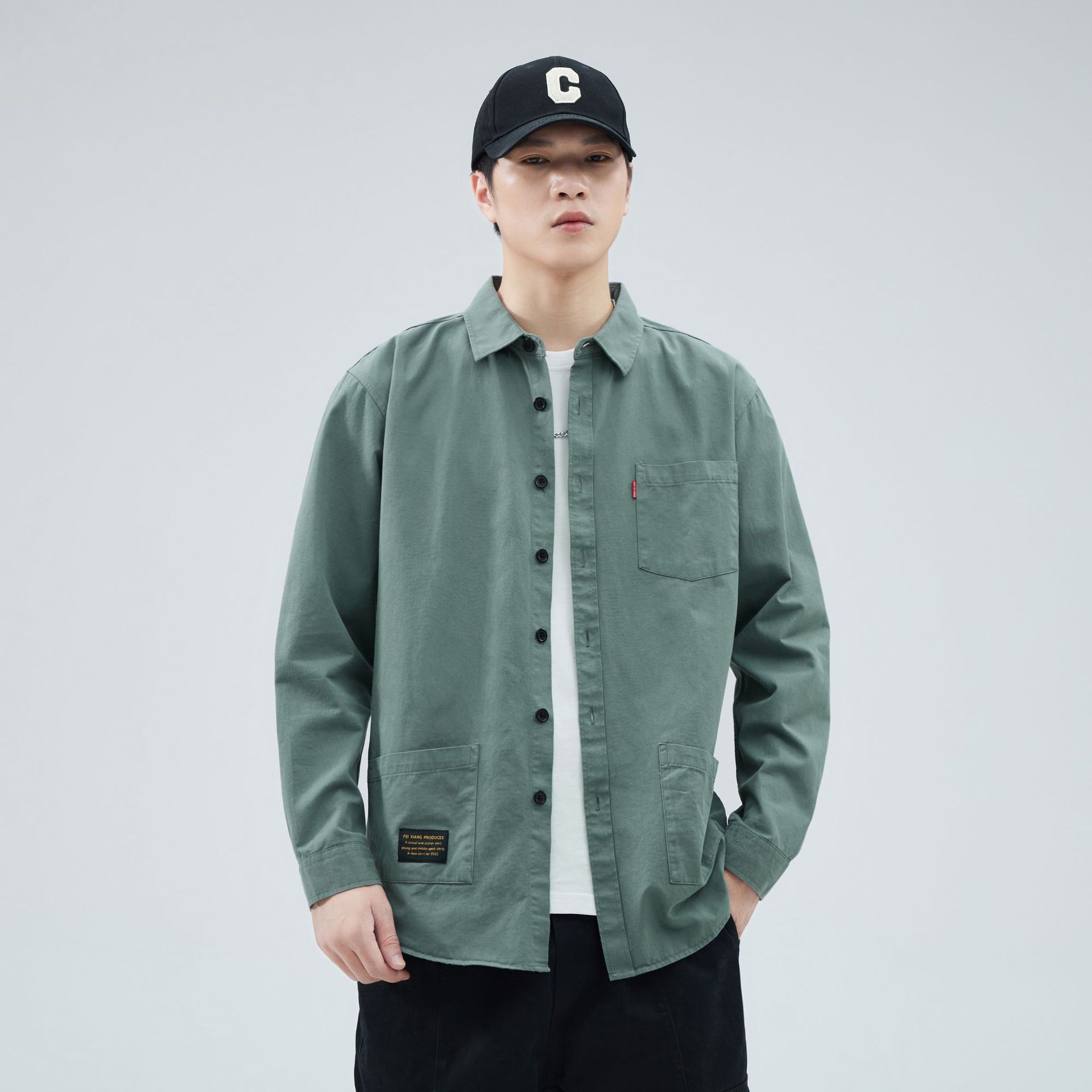 Camisas personalizadas exclusivas de fábrica de primavera y verano masculinas de algodón americano herramientas sueltas de alta calidad estilo de tendencia de puerto